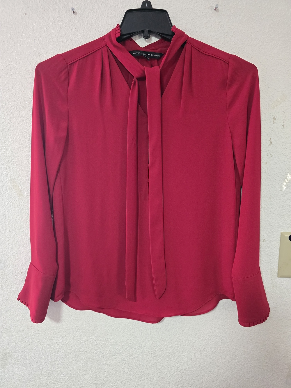 White House Black Market Red Tie-Neck Blouse